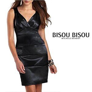 Bisou Bisou NWT Black Satin Sexy Classy Cocktail Party Bandage Bodycon Dress 10